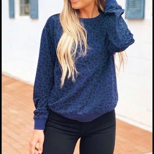 Z Supply Navy Leopard Pullover Sweatshirt - Small